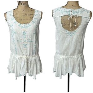 Free People Semi Sheer Floral Embroidered Baby Doll Tunic